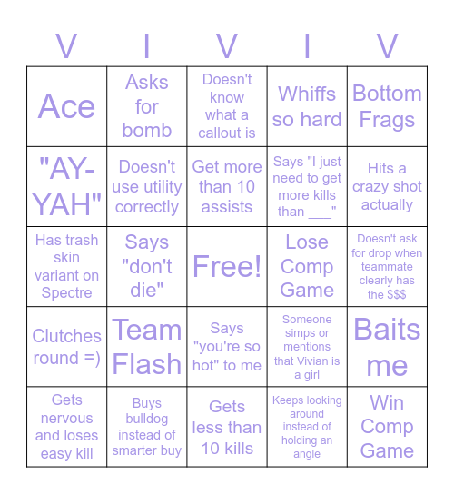 Vivian Valorant Bingo Card