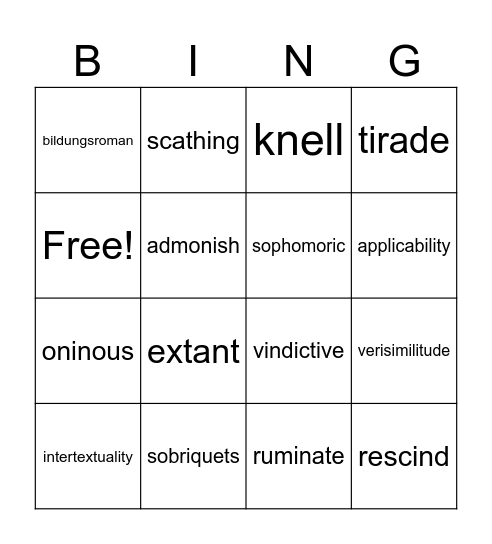 Vocab #20 Bingo Card