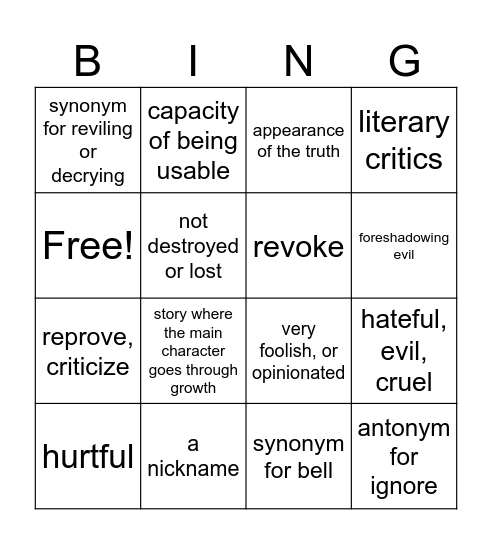 Vocab #20 Bingo Card