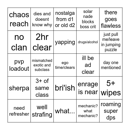 d2 lfg bingo Card