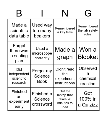 Northmead 7 Science Bingo Card