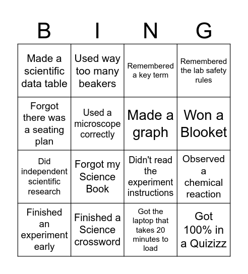 Northmead 7 Science Bingo Card