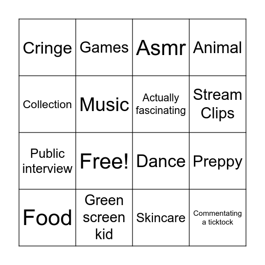 YouTube shorts Bingo Card