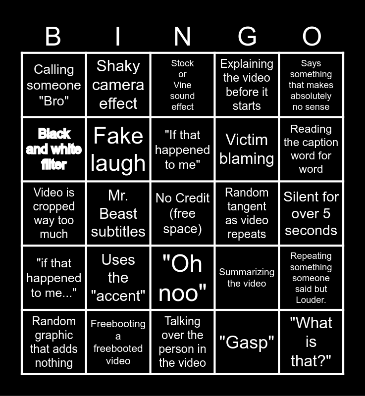 Sssniperwolf Bingo Card