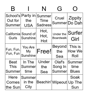Summer Playlist Bingo Card