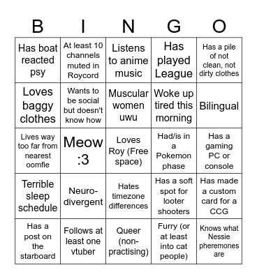 Roycord Bingo Card
