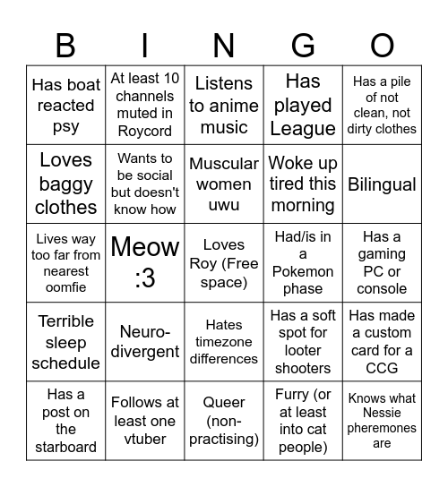 Roycord Bingo Card