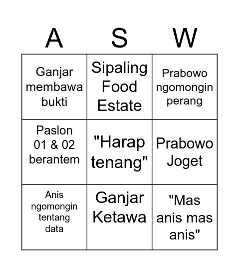 Debat Capres Bingo Card