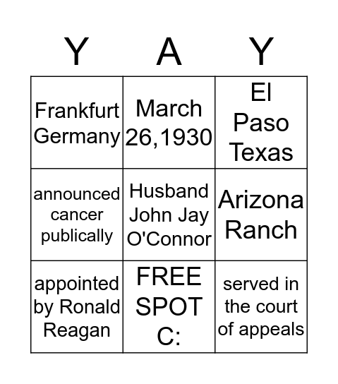 Sandra Day O'Connor Bingo Card