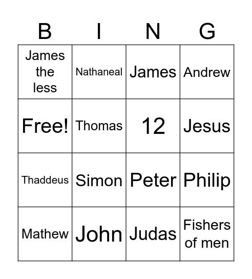 12 Disciples Bingo Card