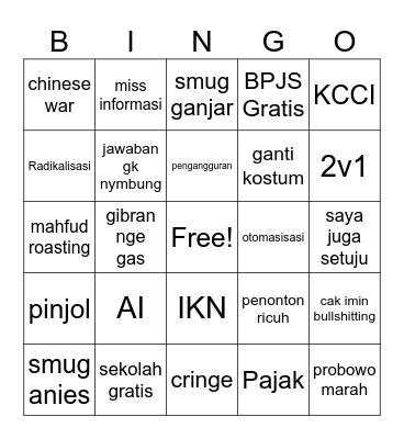 Debat capres 5 Bingo Card