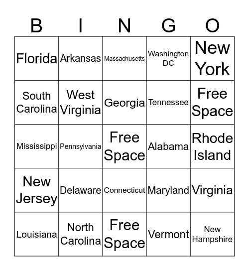 States and Capitals 1 Bingo Card