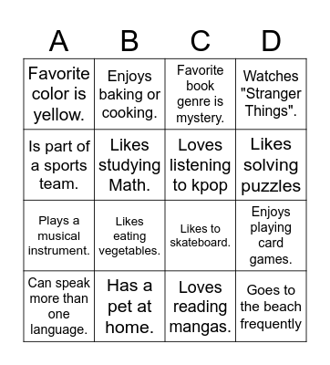 Human Bingo Card