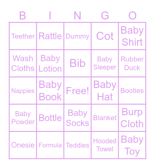 Baby Shower Bingo Card