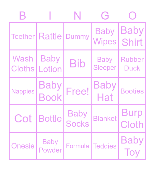 Baby Shower Bingo Card