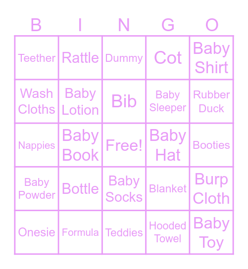 Baby Shower Bingo Card
