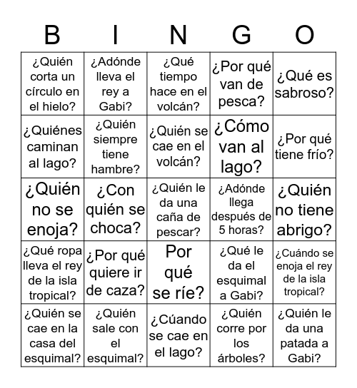 Gabi 14, 15, & 16 questions Bingo Card