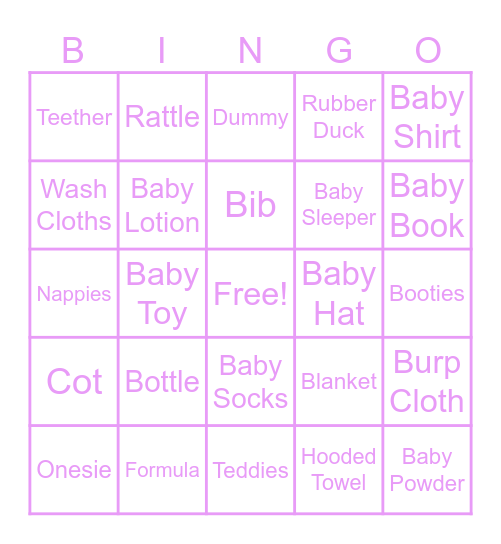 Baby Shower Bingo Card