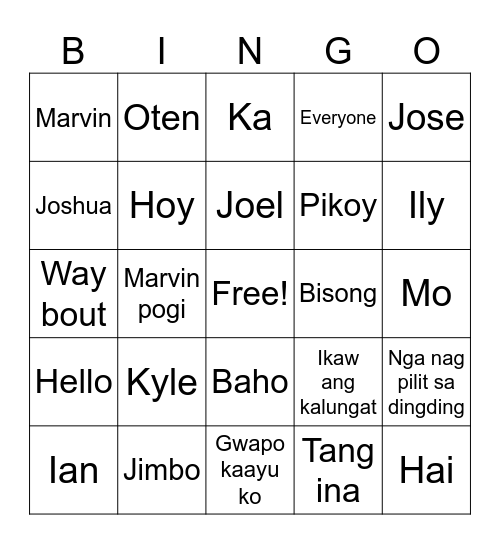 Mga Gwapo Bingo Card