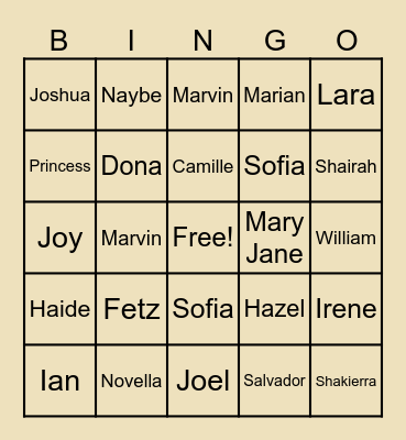 English 3A Bingo Card