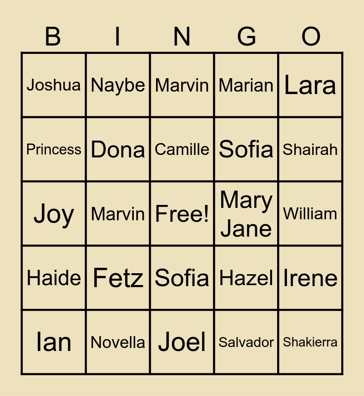 English 3A Bingo Card