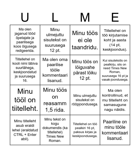 UlmeBingo Card