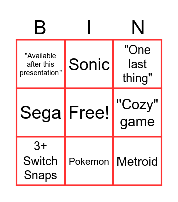 Nintender Bingo Card