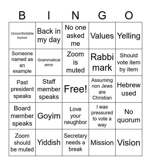 Bylaws meeting Bingo Card