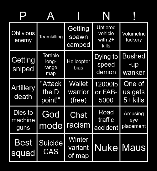 War Thunder Bingo Card