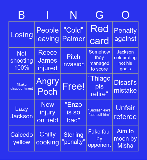 Chelsea match Bingo Card