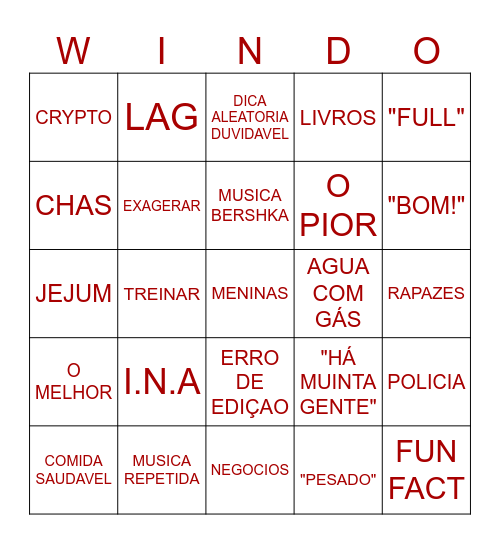 WINDOH BINGOH Bingo Card