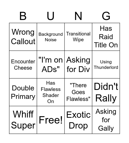 TRW Raid Bingo Card