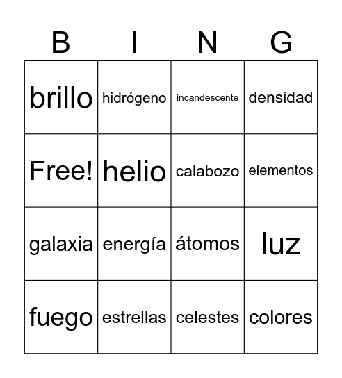 Las estrellas Bingo Card