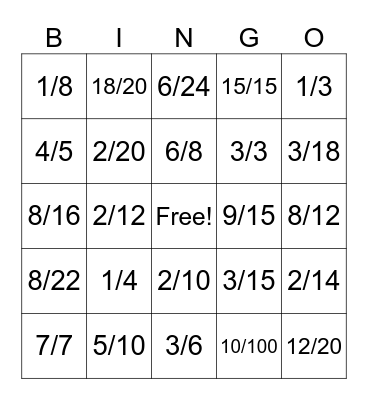 Fraction Bingo! Bingo Card
