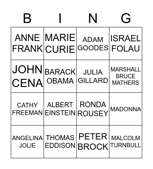 WHO AM I? Bingo Card