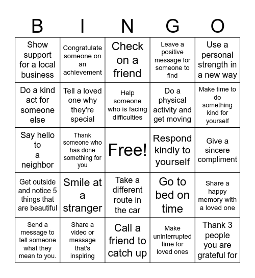 February Self-care bingo Card