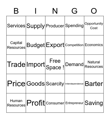 Economics Bingo Card