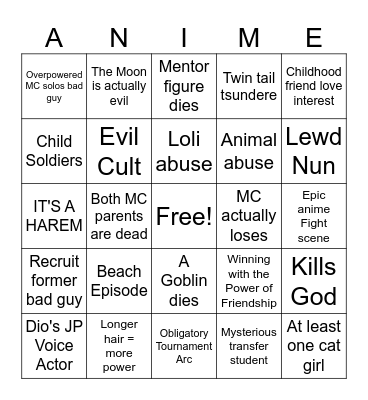 ANIME NIGHT Bingo Card