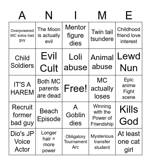 ANIME NIGHT Bingo Card