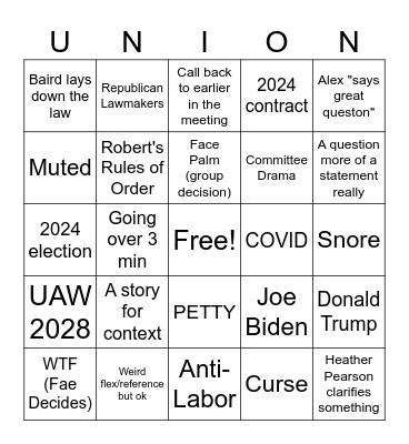 Union NEB bingo Feb Sunday 2024 Bingo Card