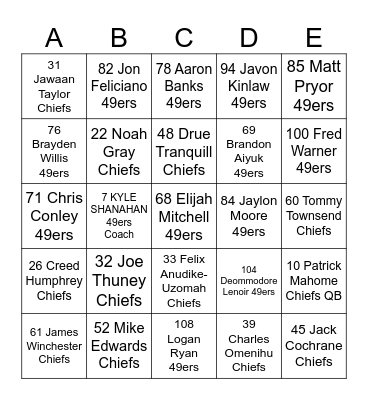 SUPER BOWL 2024 Bingo Card