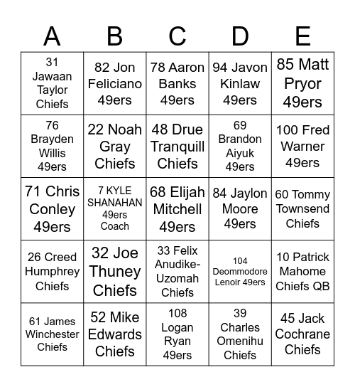 SUPER BOWL 2024 Bingo Card