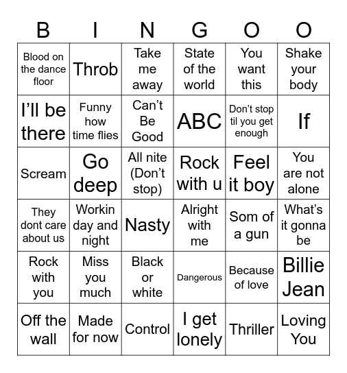 Michael and Janet Bingo Card