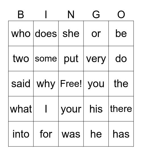 Fundations 1-7 Bingo Card