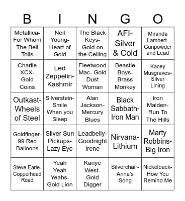 Radio Bingo "Metal" Music Bingo Card