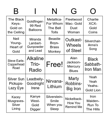 Radio Bingo "Metal" Music Bingo Card