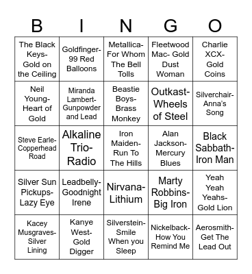Radio Bingo "Metal" Music Bingo Card
