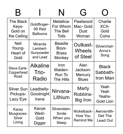 Radio Bingo "Metal" Music Bingo Card