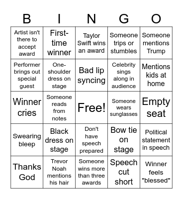 Grammy's! Bingo Card