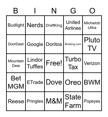 Super Bowl 58 Commerical Bingo Card